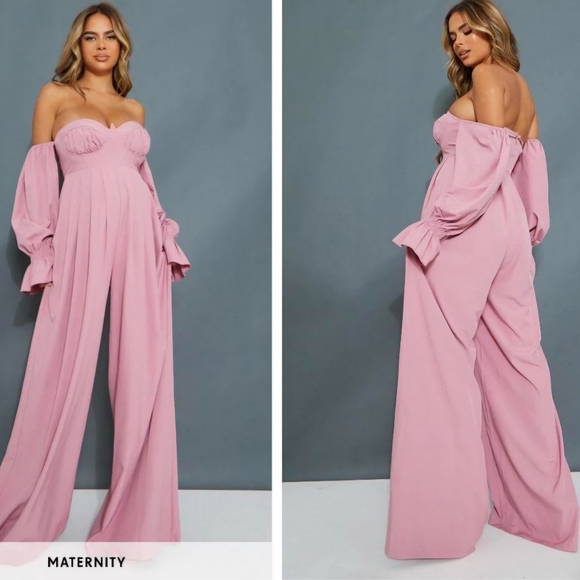 Pink Corset Detail Bardot Wide Leg Maternity Jumpsuit size 8 - Picture 16 of 16